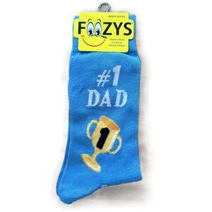 NWT Foozys Blue Novelty Crew Length #1 Dad Trophy Socks Mens One Size